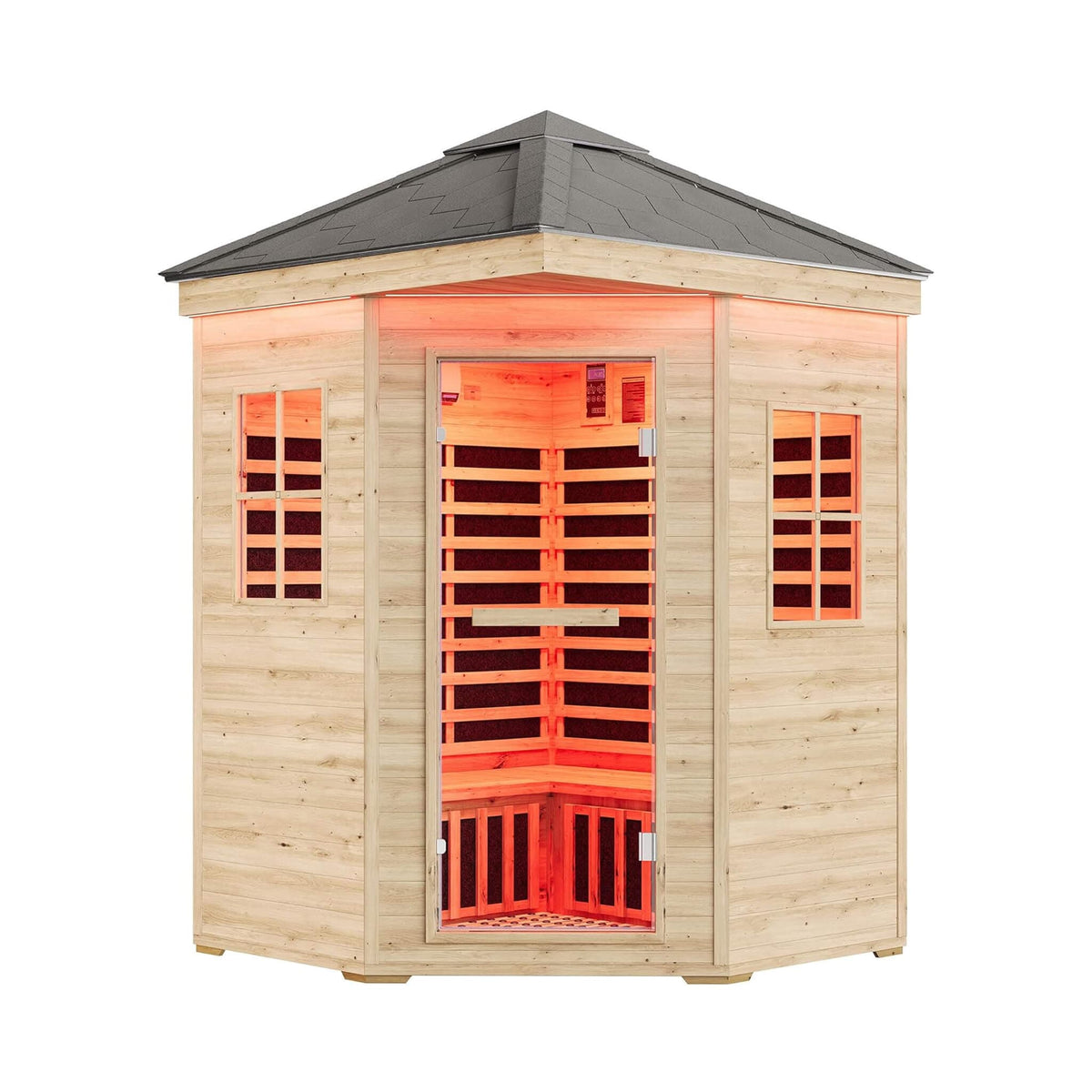Thermora Monaco 4 - Person Low EMF Spruce Wood Outdoor Infrared Sauna With Bluetooth Speakers And LED Lights (SAK16270) - Outdoor Saunas | Patioza