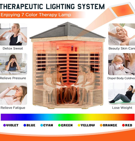 Thermora Monaco 4 - Person Low EMF Spruce Wood Outdoor Infrared Sauna With Bluetooth Speakers And LED Lights (SAK16270) - Outdoor Saunas | Patioza