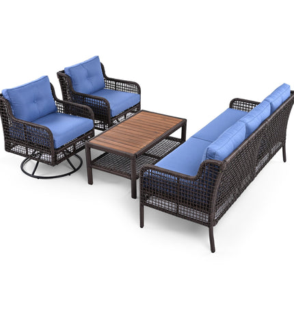 GO 4 Pieces Patio Furniture Set with Swivel Chairs Outdoor Wicker Sofas - Patio Furniture | Patioza