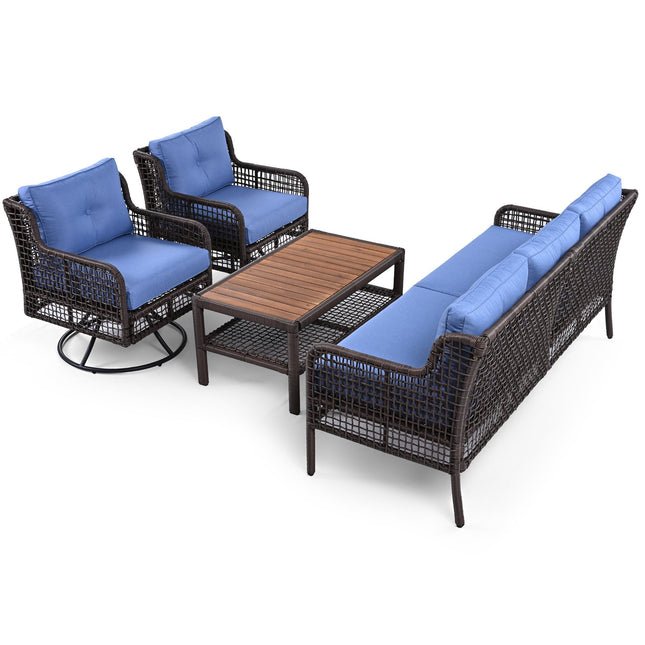 GO 4 Pieces Patio Furniture Set with Swivel Chairs Outdoor Wicker Sofas - Patio Furniture | Patioza