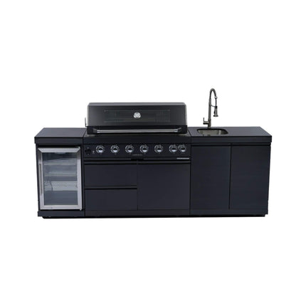 Castelle Flame Belmont 43-Inch 6-Burner 85K BTU Outdoor BBQ Kitchen Grill Island with Wine Cooler, Rotisserie, and Sink