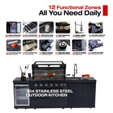 Castelle Flame Belmont 43-Inch 6-Burner 85K BTU Outdoor BBQ Kitchen Grill Island with Wine Cooler, Rotisserie, and Sink - Outdoor Kitchen Islands | Patioza