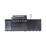 Castelle Flame Belmont 43-Inch 6-Burner 85K BTU Outdoor BBQ Kitchen Grill Island with Wine Cooler, Rotisserie, and Sink - Outdoor Kitchen Islands | Patioza
