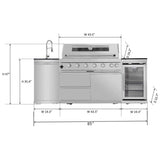 Castelle Flame Verona 44-Inch 6-Burner 85K BTU Stainless Steel Outdoor BBQ Kitchen Grill Island With Wine Cooler, Rotisserie Kit, And Storage Cabinets (SAK97105) - Outdoor Kitchen Islands | Patioza