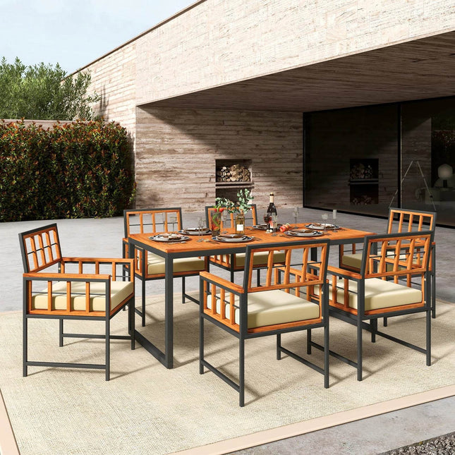 7 Piece Outdoor Patio Dining Set with Acacia Wood Table - Patio Furniture | Patioza