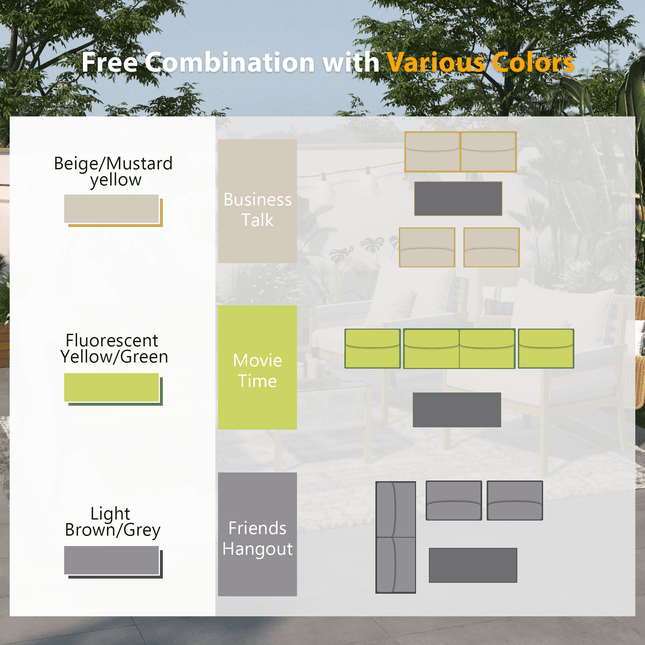 Outdoor Furniture with Tempered Glass Table Deep Seating with Thick Cushion for Backyard Porch Balcony (Grey) - Patio Furniture | Patioza