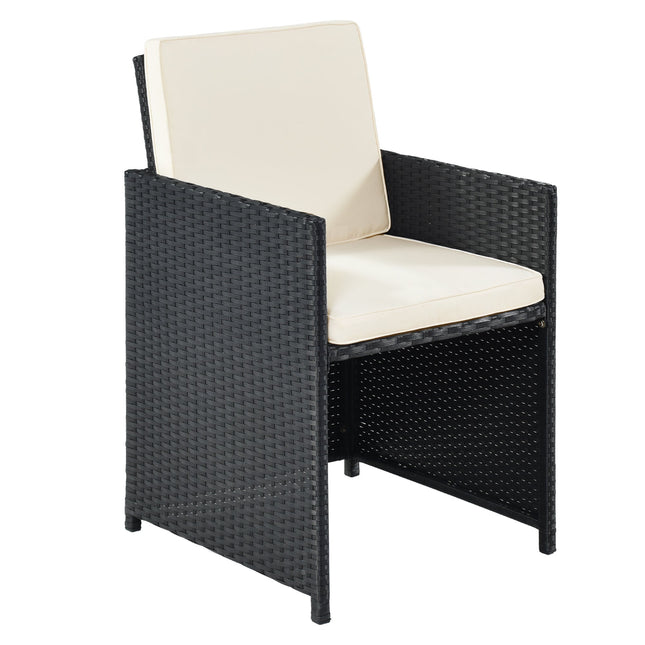 TOPMAX Patio All - Weather PE Wicker Dining Table Set with Wood Tabletop for 8, Black Rattan+Beige Cushion (9 - Piece) - Patio Furniture | Patioza