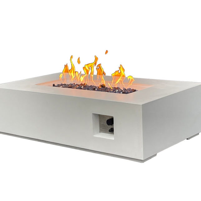 52 Inch Outdoor Concrete Propane gas rectangle Fire Pit table in Antique white color - Fire Pits | Patioza