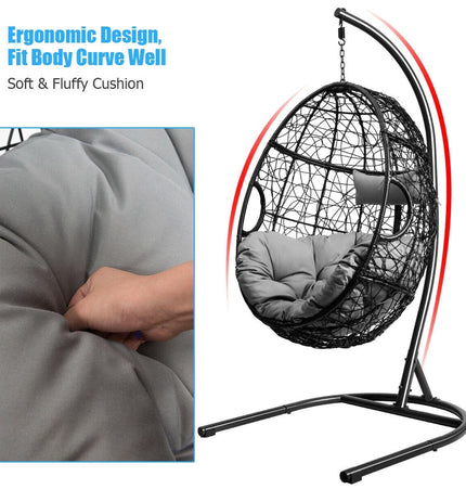 Hanging Cushioned Hammock Chair with Stand - Gray - Patio Furniture | Patioza