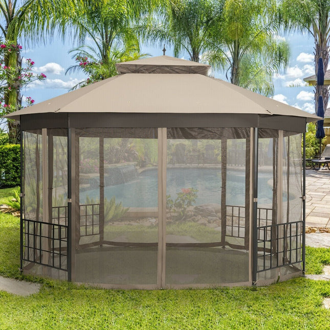 10’x 12’ Octagonal Patio Gazebo - Brown - Gazebos | Patioza