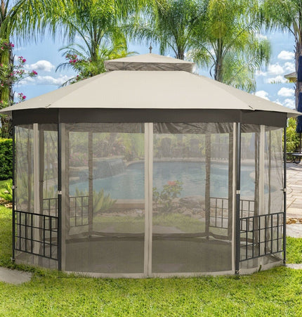10’x 12’ Octagonal Patio Gazebo - Beige - Gazebos | Patioza
