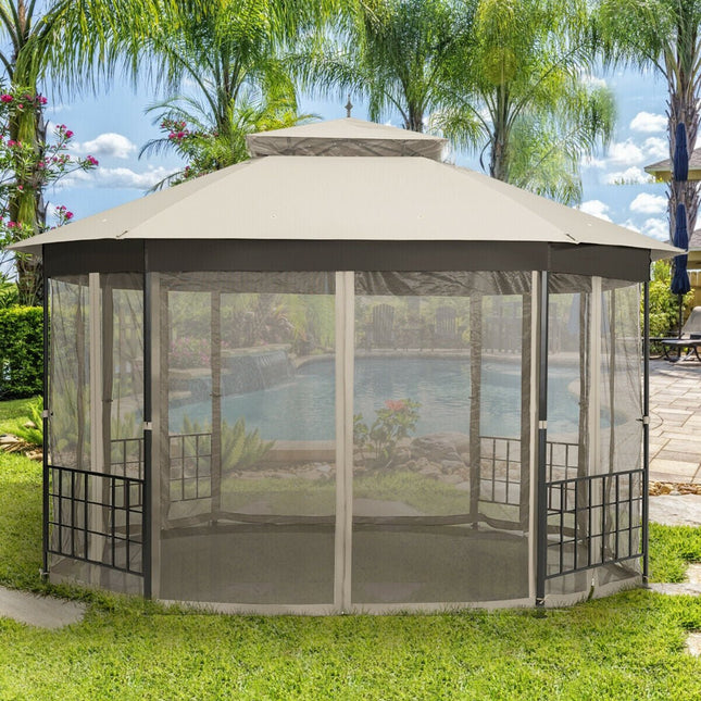 10’x 12’ Octagonal Patio Gazebo - Beige - Gazebos | Patioza