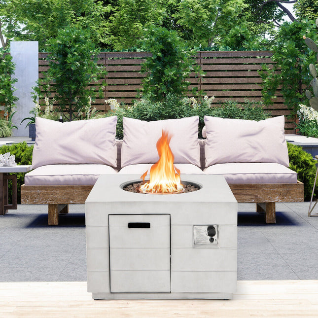 34 Inch Square Concrete Propane Fire Pit Table with Lava Rocks and Cover 50 000 BTU - Gray - Fire Pits | Patioza