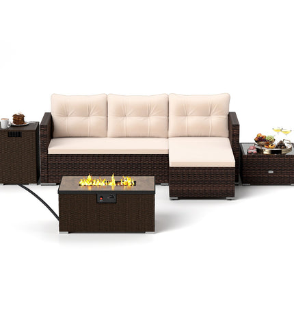4 Pieces Outdoor Furniture Set with 32 Inch Fire Pit Table and Propane Tank Cover - Fire Pits | Patioza