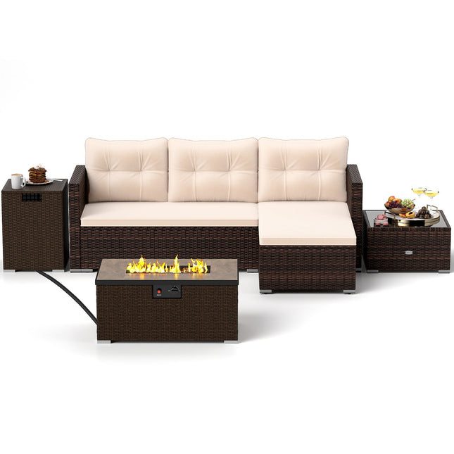 4 Pieces Outdoor Furniture Set with 32 Inch Fire Pit Table and Propane Tank Cover - Fire Pits | Patioza