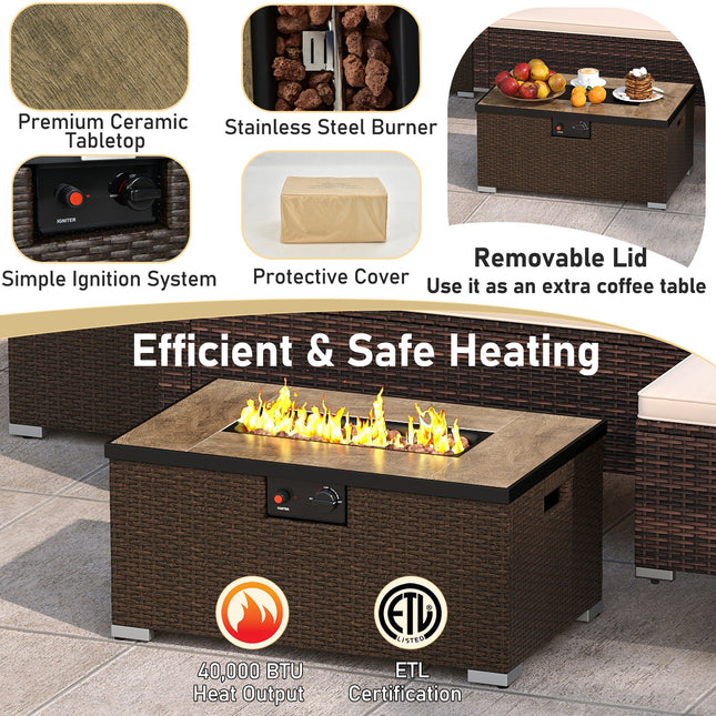 4 Pieces Outdoor Furniture Set with 32 Inch Fire Pit Table and Propane Tank Cover - Fire Pits | Patioza