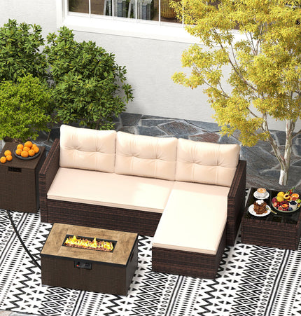 4 Pieces Outdoor Furniture Set with 32 Inch Fire Pit Table and Propane Tank Cover - Fire Pits | Patioza