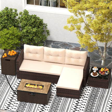 4 Pieces Outdoor Furniture Set with 32 Inch Fire Pit Table and Propane Tank Cover - Fire Pits | Patioza