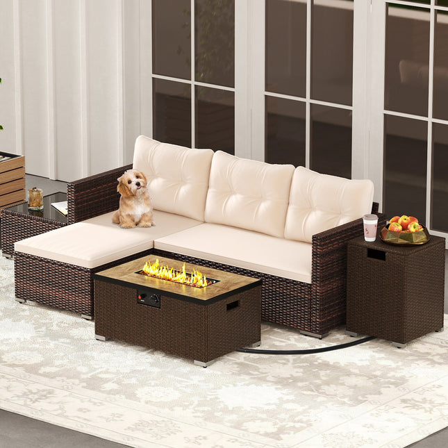 4 Pieces Outdoor Furniture Set with 32 Inch Fire Pit Table and Propane Tank Cover - Fire Pits | Patioza