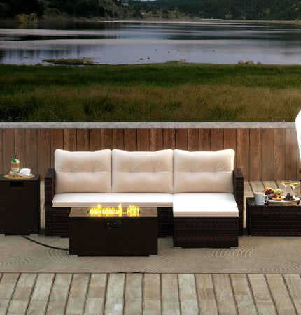 4 Pieces Outdoor Furniture Set with 32 Inch Fire Pit Table and Propane Tank Cover - Fire Pits | Patioza