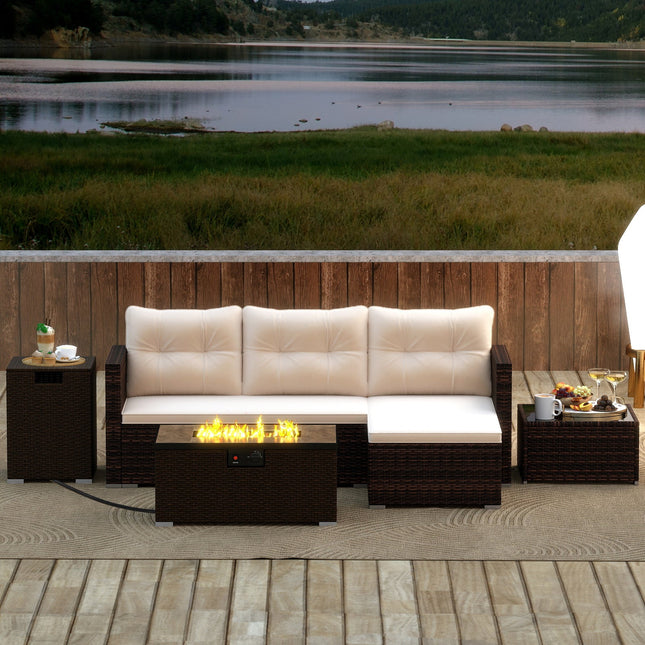 4 Pieces Outdoor Furniture Set with 32 Inch Fire Pit Table and Propane Tank Cover - Fire Pits | Patioza