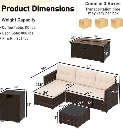 4 Pieces Outdoor Furniture Set with 32 Inch Fire Pit Table and Propane Tank Cover - Fire Pits | Patioza