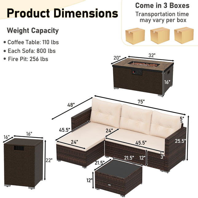 4 Pieces Outdoor Furniture Set with 32 Inch Fire Pit Table and Propane Tank Cover - Fire Pits | Patioza