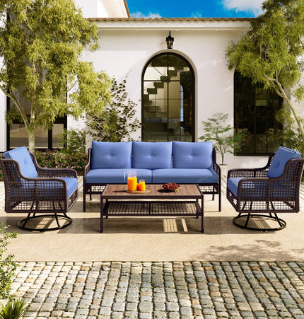 GO 4 Pieces Patio Furniture Set with Swivel Chairs Outdoor Wicker Sofas - Patio Furniture | Patioza