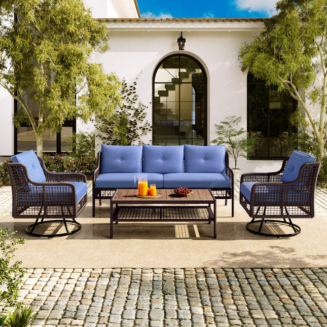 GO 4 Pieces Patio Furniture Set with Swivel Chairs Outdoor Wicker Sofas - Patio Furniture | Patioza