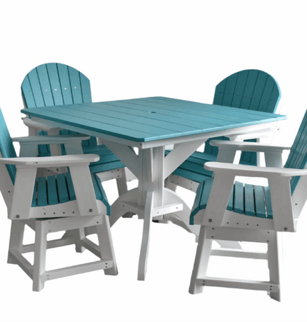 5 pc Table Set - 42" Square Table with 4x Swivel Adirondack Chairs - In Dining, Counter & Bar Height - Patio Furniture | Patioza