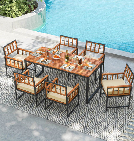 7 Piece Outdoor Patio Dining Set with Acacia Wood Table - Patio Furniture | Patioza