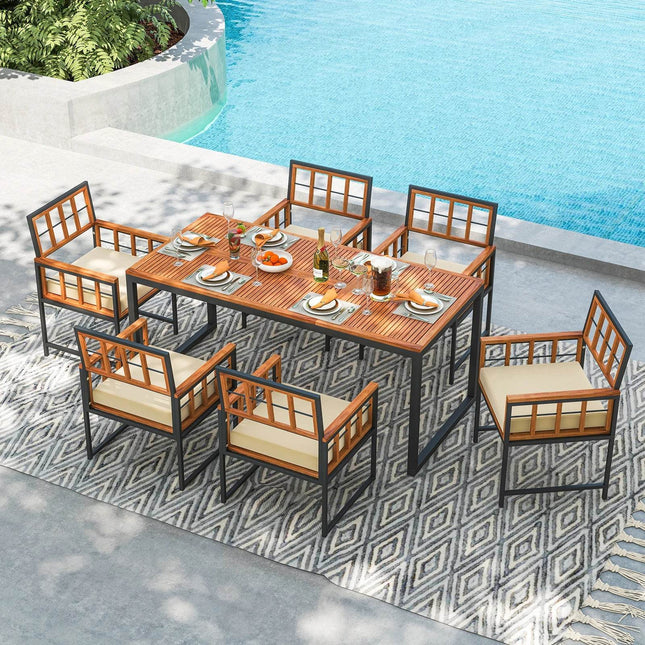 7 Piece Outdoor Patio Dining Set with Acacia Wood Table - Patio Furniture | Patioza