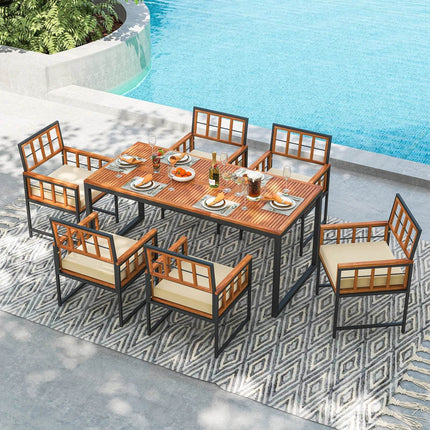 7 Piece Outdoor Patio Dining Set with Acacia Wood Table - Patio Furniture | Patioza