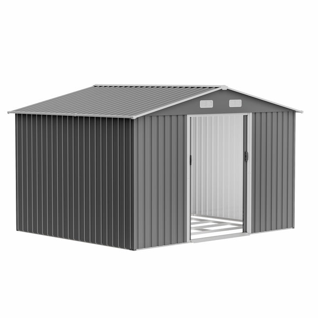 10X8 FT outdoor tool storage shed with metal foundation and lockable door, all - weather metal shed, gray - Storage Sheds | Patioza