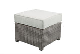 Salena - All Weather Wicker Patio Sofa & Ottoman With 2 Toss Pillows - Beige / Gray - 2 Piece Outdoor Sets | Patioza