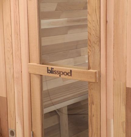 Blisspod, Prague, Canadian Red Cedar Outdoor Steam Barell Sauna, 2 - 4 / 4 - 6 persons with Full Glass Back & 2 front Porch seats - Saunas | Patioza