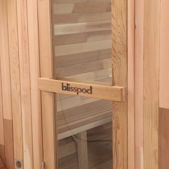 Blisspod, Prague, Canadian Red Cedar Outdoor Steam Barell Sauna, 2 - 4 / 4 - 6 persons with Full Glass Back & 2 front Porch seats - Saunas | Patioza