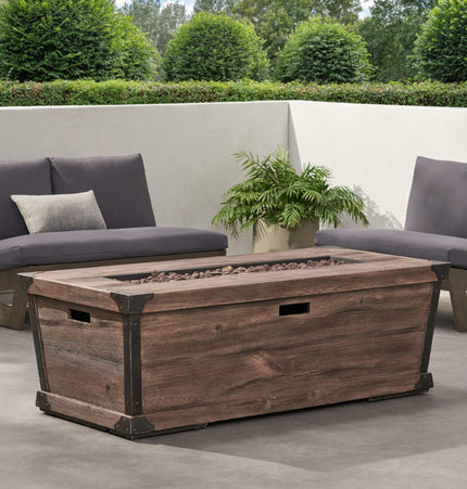 Alora 56-Inch Outdoor 50K BTU Wood Pattern Rectangle Gas Burning Fire Pit (SAK43681) - Fire Pits | Patioza