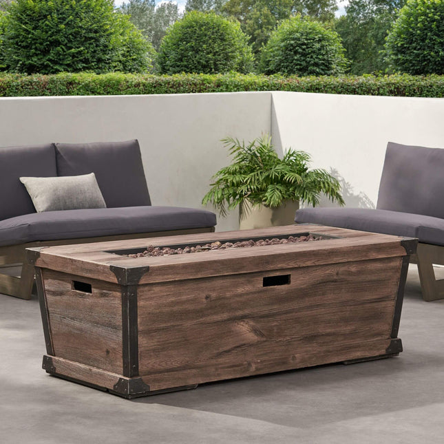 Alora 56-Inch Outdoor 50K BTU Wood Pattern Rectangle Gas Burning Fire Pit (SAK43681) - Fire Pits | Patioza