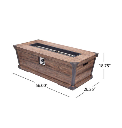Alora 56-Inch Outdoor 50K BTU Wood Pattern Rectangle Gas Burning Fire Pit (SAK43681) - Fire Pits | Patioza