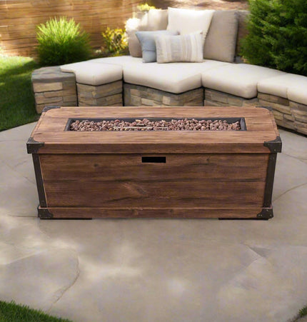 Alora 56-Inch Outdoor 50K BTU Wood Pattern Rectangle Gas Burning Fire Pit (SAK43681) - Fire Pits | Patioza