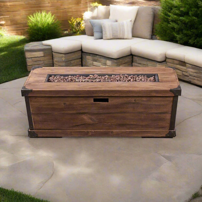 Alora 56-Inch Outdoor 50K BTU Wood Pattern Rectangle Gas Burning Fire Pit (SAK43681) - Fire Pits | Patioza