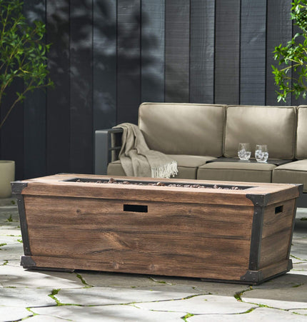 Alora 56-Inch Outdoor 50K BTU Wood Pattern Rectangle Gas Burning Fire Pit (SAK43681) - Fire Pits | Patioza
