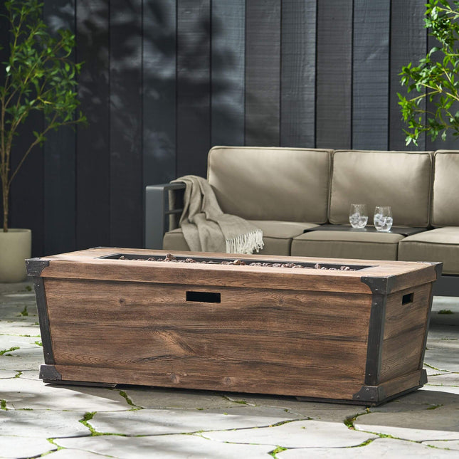 Alora 56-Inch Outdoor 50K BTU Wood Pattern Rectangle Gas Burning Fire Pit (SAK43681) - Fire Pits | Patioza