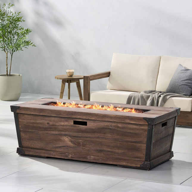 Alora 56-Inch Outdoor 50K BTU Wood Pattern Rectangle Gas Burning Fire Pit (SAK43681) - Fire Pits | Patioza