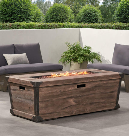 Alora 56-Inch Outdoor 50K BTU Wood Pattern Rectangle Gas Burning Fire Pit (SAK43681) - Fire Pits | Patioza