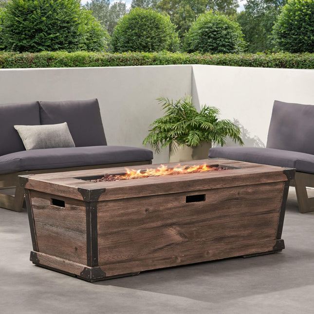 Alora 56-Inch Outdoor 50K BTU Wood Pattern Rectangle Gas Burning Fire Pit (SAK43681) - Fire Pits | Patioza