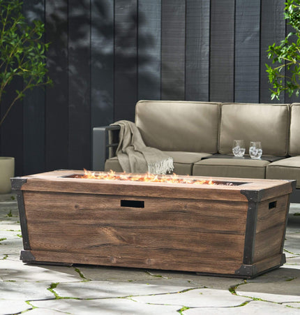 Alora 56-Inch Outdoor 50K BTU Wood Pattern Rectangle Gas Burning Fire Pit (SAK43681) - Fire Pits | Patioza