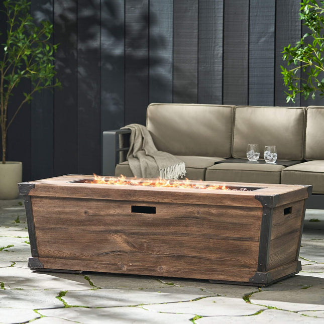 Alora 56-Inch Outdoor 50K BTU Wood Pattern Rectangle Gas Burning Fire Pit (SAK43681) - Fire Pits | Patioza