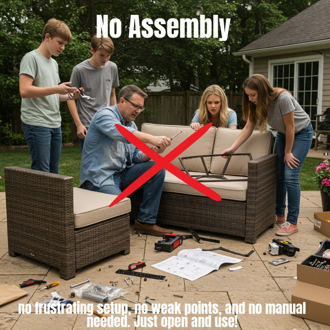 Premium 6 Person Wicker Patio Seating Group With Deep Cushions And Concrete Fire Pit - Gray Mix - 4 Piece Outdoor Sets | Patioza